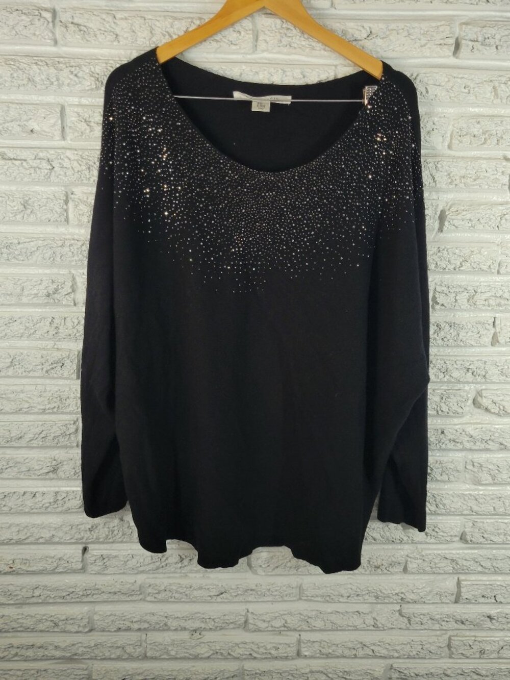 Max Studio Womens Sweater 3X Black Rhinestone Sparkle Party Long Sleeve BLA19E